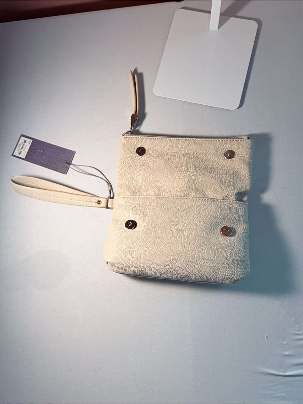Jennifer Lopez Cream Leather Wristlet Bag with Stud Accents - Picture 2 of 4